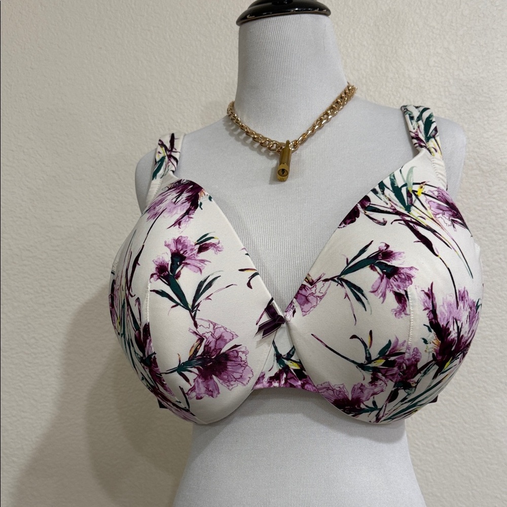 Cacique Floral Print Women's Bra - Purple and White 44DD EUC